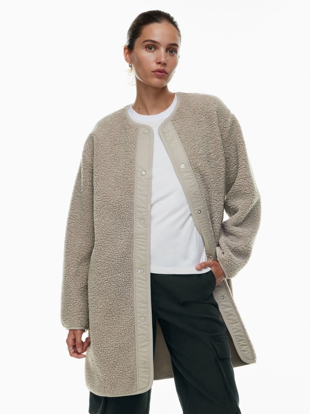 ARITZIA WILFRED Sherpa Long Liner Jacket - Nomad Taupe